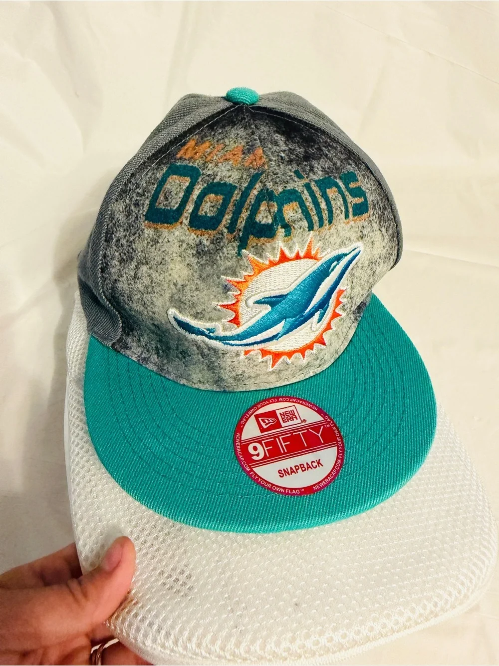 Miami Dolphins New Era 9FIFTY Snapback Hat Gray Aqua Distressed NFL Cap